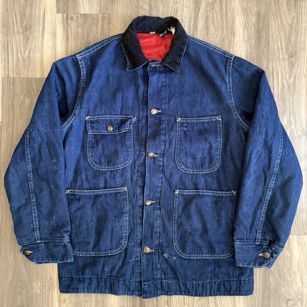 Vintage Montgomery Ward Powr House Sanforized Denim Chore Jacket Size M Lining